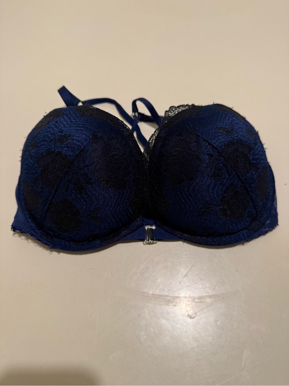 Victoria's Secret Navy and Black Lace Push-Up Bra